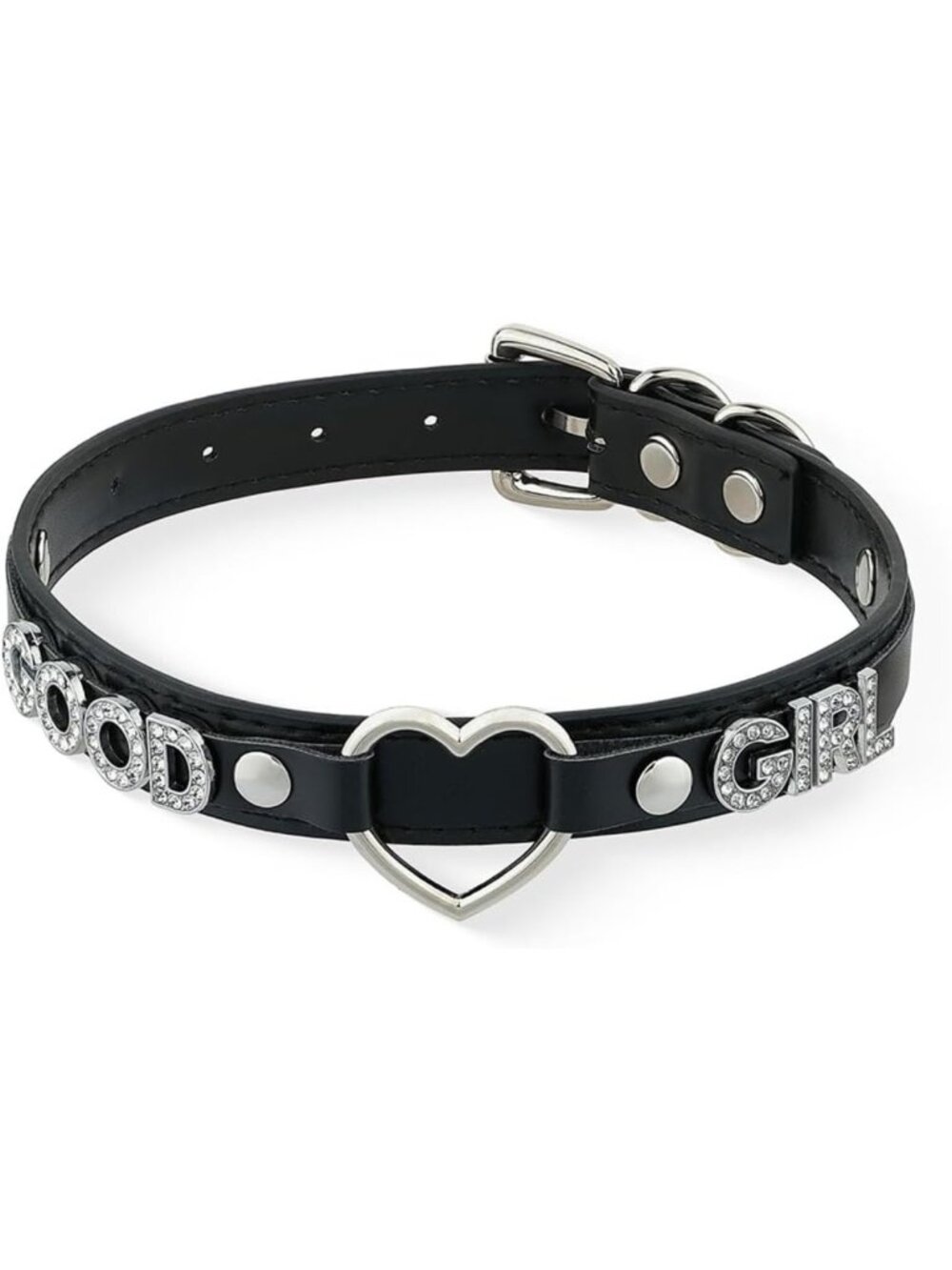 Black Heart O-Ring Choker Necklace for Women, Adjustable 13.5"-18", Trendy